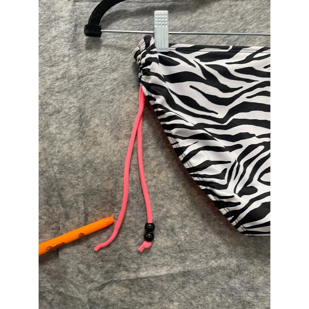 Justice Girls Zebra Print Fringe Bikini Set Neon Pink Black White Size 18
